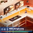 thumbnail image 5 of 66" L Computer Desk, LED Gaming Desk with Drawers and Power Outlets, L Shaped Desk with Monitor Stand, Long Office Corner Desk with Shelves in White, 5 of 8