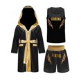 thumbnail image 4 of RUNQHUI Boys Halloween Boxing Costume Kickboxing Training Outfits Metallic Hooded Robe with Athletic Black&Gold 14, 4 of 9