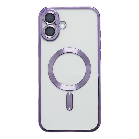 Designed for iPhone 16 Case Clear Magnetic Compatible with MagSafe, Thin Slim Transparent Non Yellowing, Hybrid Soft Silicone Bumper & Hard Plastic Protective Plating Phone Cover, Lightpurple