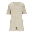thumbnail image 4 of FAIWAD Women's V Neck Pajamas Set Short Sleeve Crop Tops with Shorts 2 Piece Outfit Lounge Set, 4 of 7