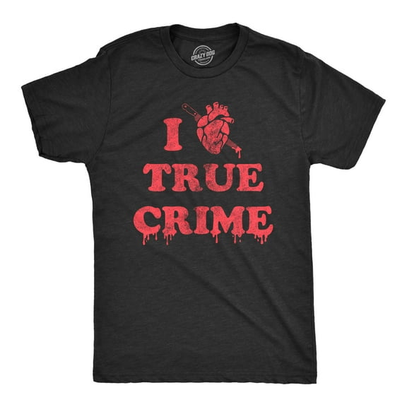 Mens I Heart True Crime T Shirt Funny Spooky Documentary Lovers Novelty Tee for Guys Graphic Tees