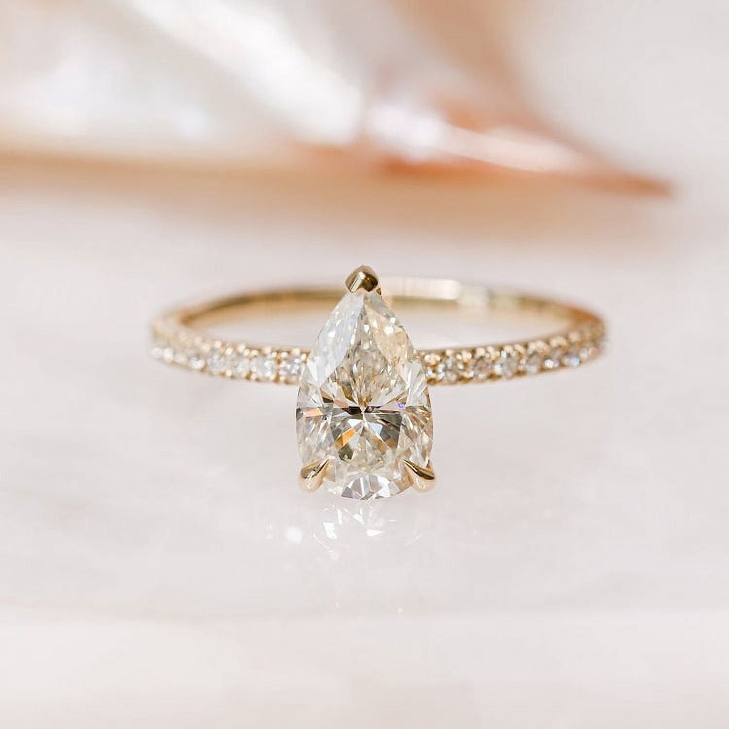 solitaire jewels 1.35 Pear Moissanite Hidden Halo Engagement Ring For Women, 10K White Gold