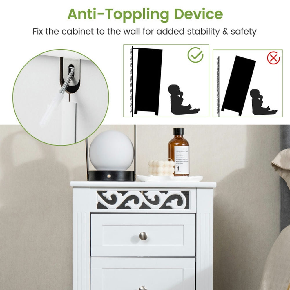 Finihen Bathroom Storage Cabinet, Bathroom Floor Cabinet, 3-Drawer Freestanding Bathroom Storage Cabinet with Anti-toppling Device, for Bathroom, Living Room, Bedroom, Kitchen, White Finihen Bathroom Storage Cabinet, Bathroom Floor Cabinet, 3-Drawer Freestanding Bathroom Storage Cabinet with Anti-toppling Device, for Bathroom, Living Room, Bedroom, Kitchen, White
