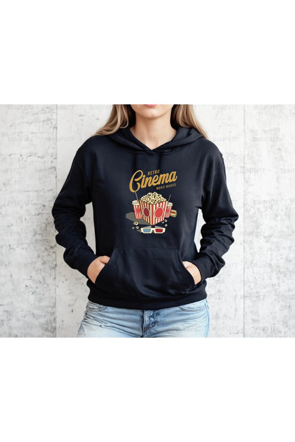 Classic Retro Cinema Movie Theater Graphic, Vintage Film Buff Inspired Style Hoodie, for Unisex, up to size 5XL.