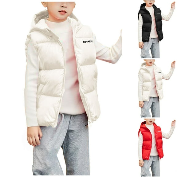 Lovzfmll Toddlers Kids Teens Basic Puffer Vest, Simple Cotton Filled Design, Essential Warm Winter Coat for Kids for 4-13 Years