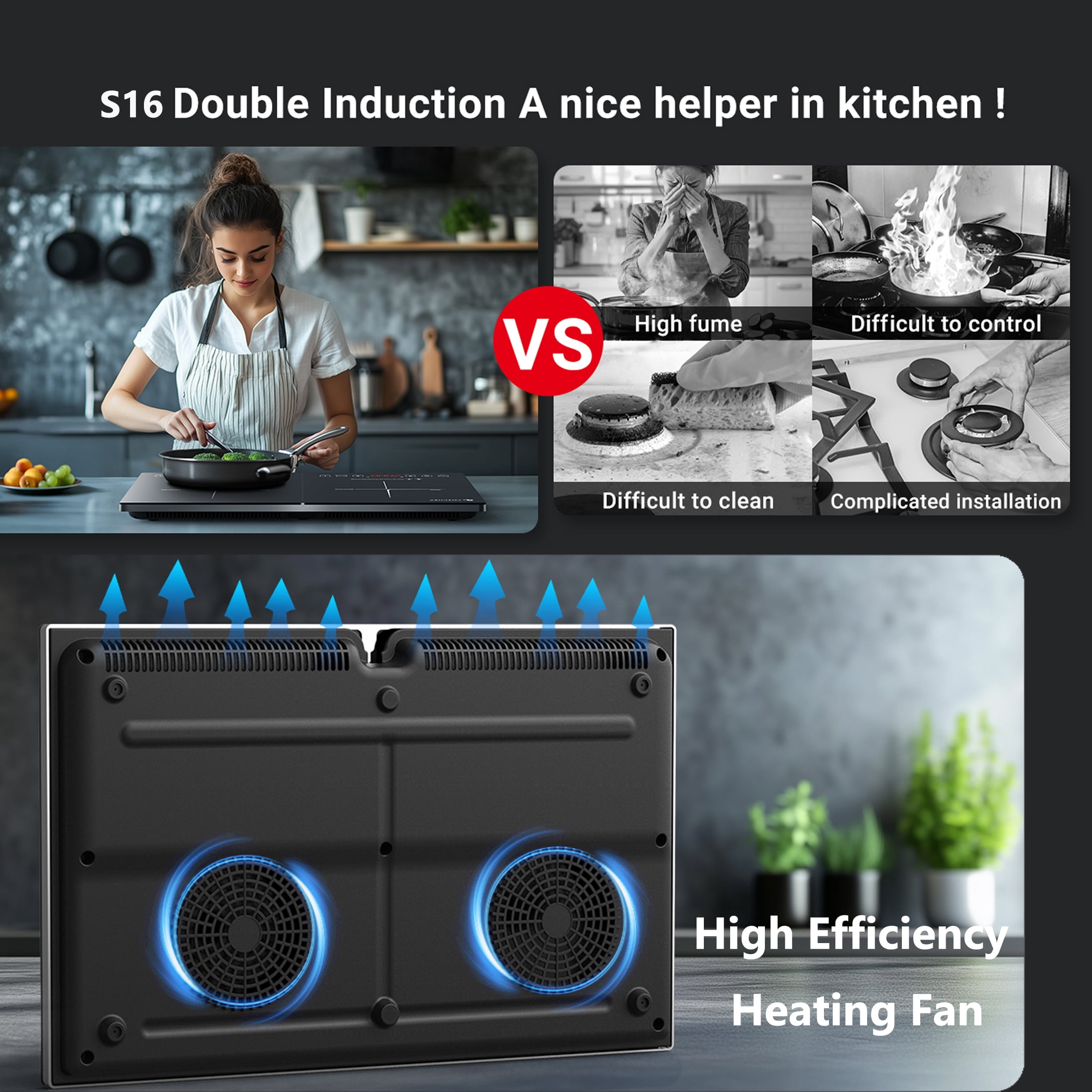 Aaobosi 1800W Double Induction Cooktop Low Noise with Independent Control 2 Burners, 10 Temperature, 9 Power Levels, 3-hour Timer & Child Safety Lock