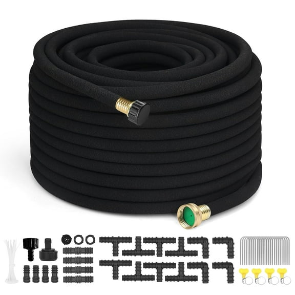 MKEUDQ-100 FT Soaker Hose 1/2" Heavy Duty Garden Hose to Save 70% Water Drip Irrigation Kit for Lawn/Yard Landscaping Beds (100FT)