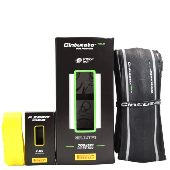 Pirelli Cinturato Velo TLR Refl. 32-622 (700x32c) Tire   SmarTUBE 23/32-622 Presta 60mm - 1 Pack