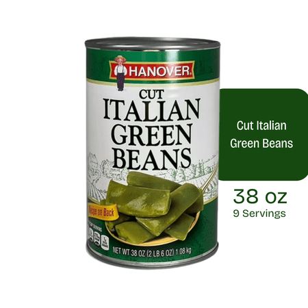 Hanover Italian Blue Lake Cut Green Beans, 38 oz Can – Family Size Pantry Staple