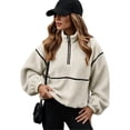 thumbnail image 5 of QUNYINEY Half Zip Sherpa Fleece for Women Jackets Lightweight Outerwear Jackets Stand Colla Warm Solid Color Long Sleeve Coats, 5 of 8