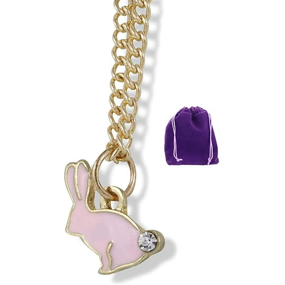 Emerald Park Jewelry Bunny Rabbit with Rhinestone Tail Charm Gold Chain Necklace (White)