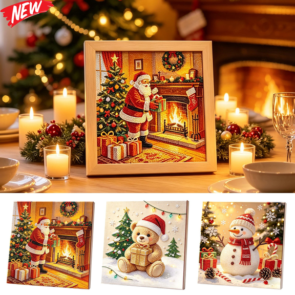 Christmas DIY Color Diamond Art Kits for Adults, Santa Claus Snowman Teddy Bear Crystal Bead Art Set, 3D Embossed Handmade Canvas Art, Home Wall Table Decor, Stress Relief Craft & Xmas Holiday Gift