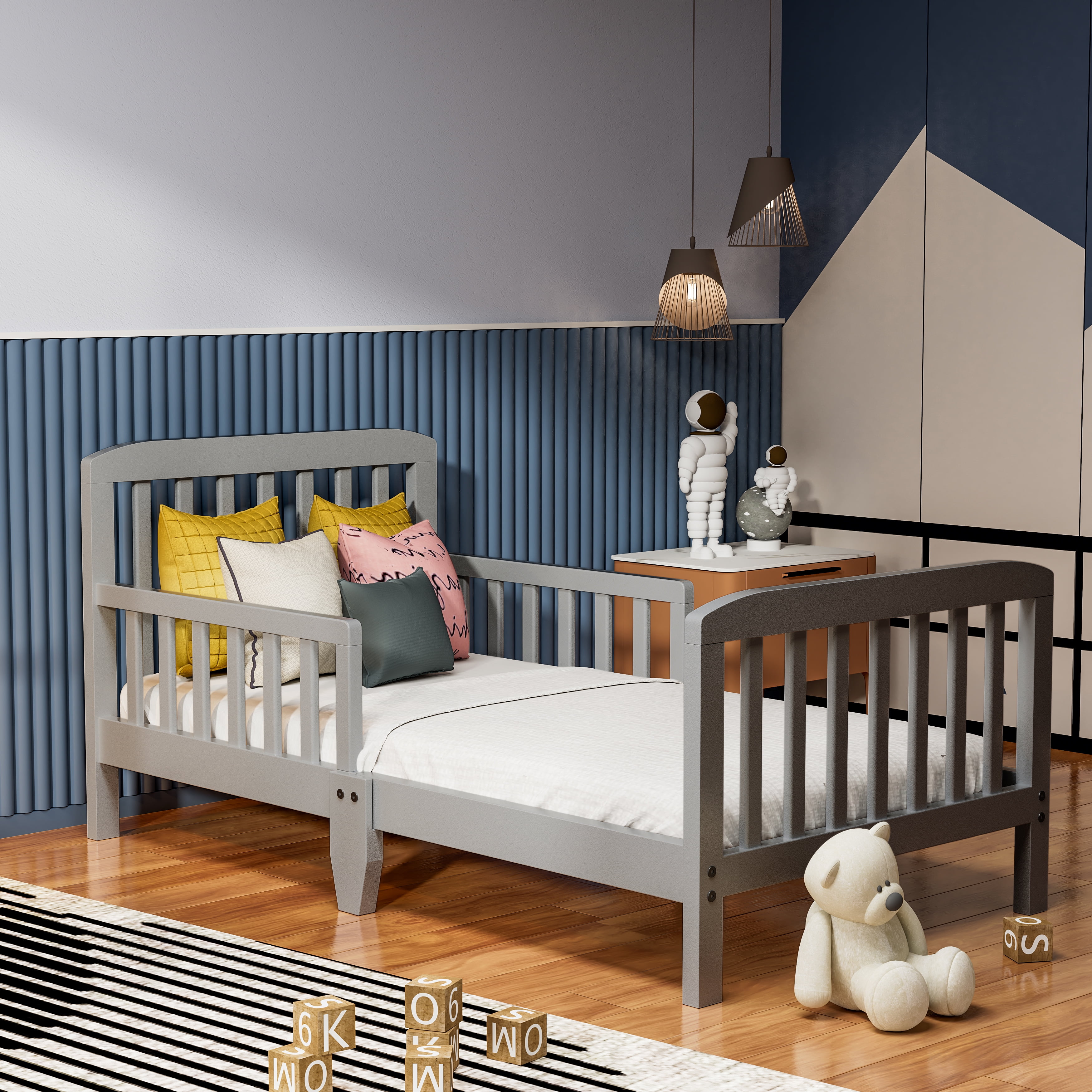 Fizzy Baby Classic Toddler Bed with Rails Wooden Beds for Kids, Grey