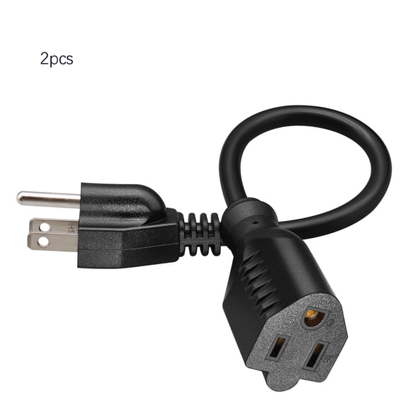 KASIU 1 Foot Extension Cord | 2-Pack Short Power Cord, Indoor/Outdoor 16 Gauge 3 Prong Grounded Wire Etl Listed, 13A 1625W 125V Sjtw, Short Extension Cord Black