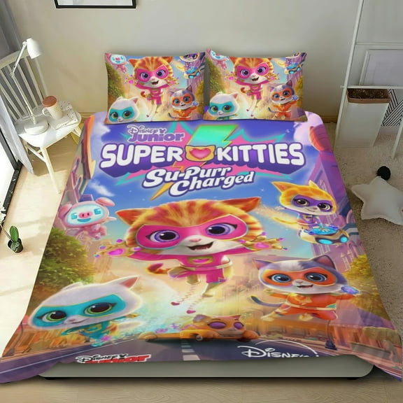 Super Kitties Themed Bed Sheet Set Three Piece Set 53x79 In ches Comfortable And Skin Friendly Unique Design Creating A Star Studded Night Home Decor Gifts For Family Friends fans