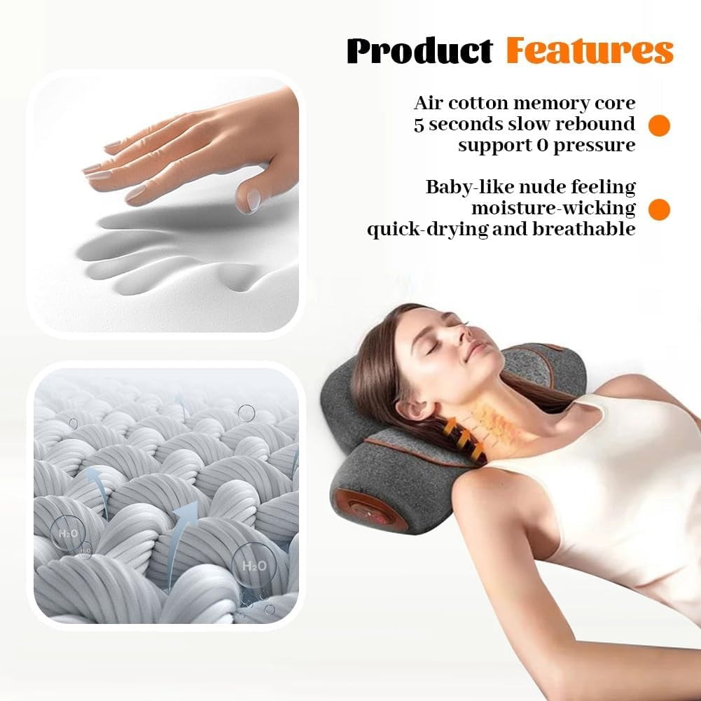 3-in-1 Neck Massager Pillow, 2026 New Neck Massager with Heating, Traction & Vibration Function, Deep Tissue Massage, Hump Corrector, Memory Foam Pillows for Sleep Aid and Relaxation