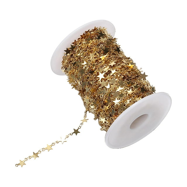 Cadena de eslabones de estrella de 1 metro, cadena envuelta en alambre con cadena de cable de carrete para manualidades, pulseras, fiestas, collares, Dorado Macarena Cadenas de eslabones de estrella