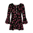 thumbnail image 4 of CYMMPU Floral Printed Button V Neck Flare Sleeve Blouses for Women Dressy Casual Tunic Tops Fall Fashion Shirts Spring Tops 3/4 Sleeve Loose Fit Pleated Dressy T-Shirts Multicolor M, 4 of 5