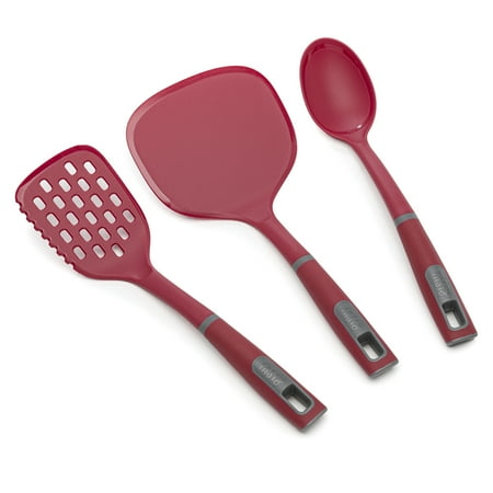 Tasty Nylon Gadget Set, Slotted Turner, Spoon and Jumbo Turner, Safe for Non-Stick Cookware, Red