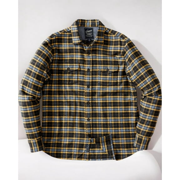 Grayers Mens Heritage Flannel Long Sleeve Shirt Charcoal Gold Plaid 3XL