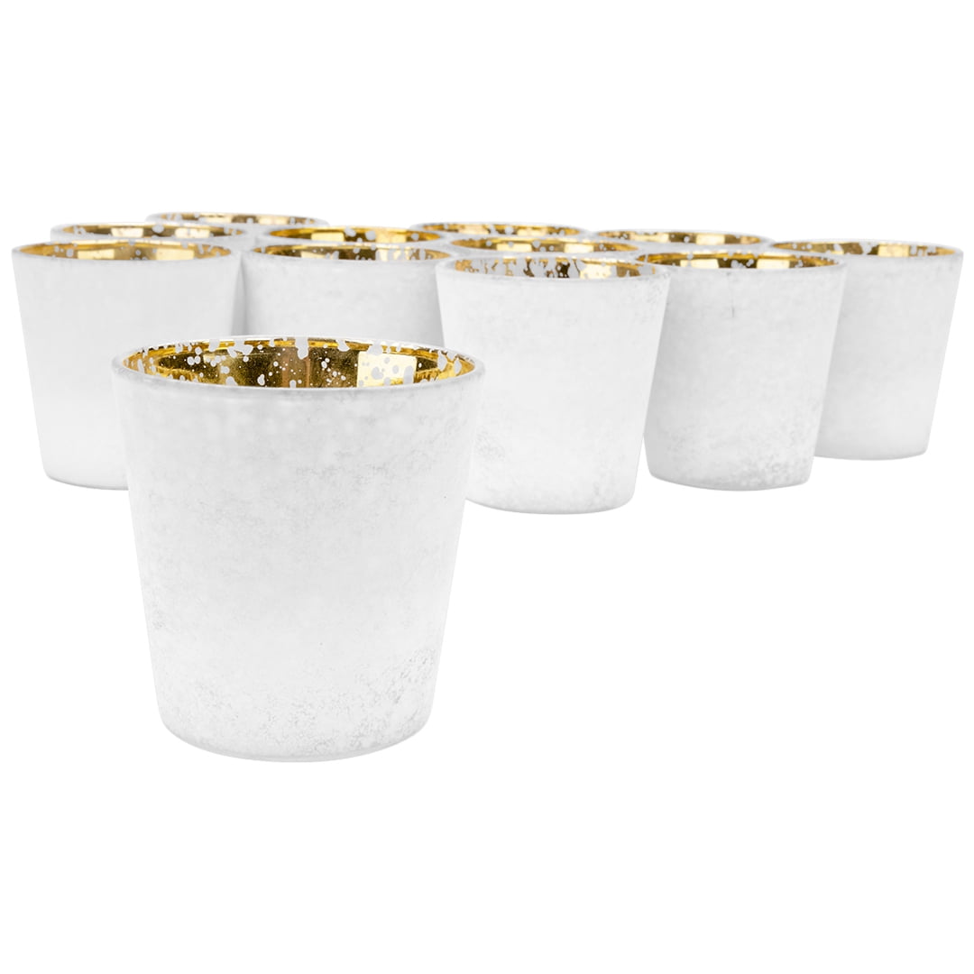 Koyal Wholesale 3 Tall White Frosted Ombre Mercury Glass Votive Candle Holders Set Of 12 Bulk