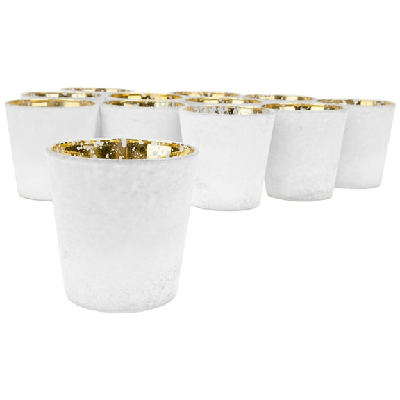 Koyal Wholesale 3" Tall White Frosted Ombre Mercury Glass Votive Candle Holders, Set of 12, Bulk Tealight Holders