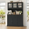 thumbnail image 4 of Hiphuta 72"Tall Kitchen Pantry Storage Cabinet with Power Outlet, Freestanding Cupboard Storage Buffet Hutch with Microwave Stand, Coffee Bar with Drawers & Glass Doors, Black & Oak, 4 of 9
