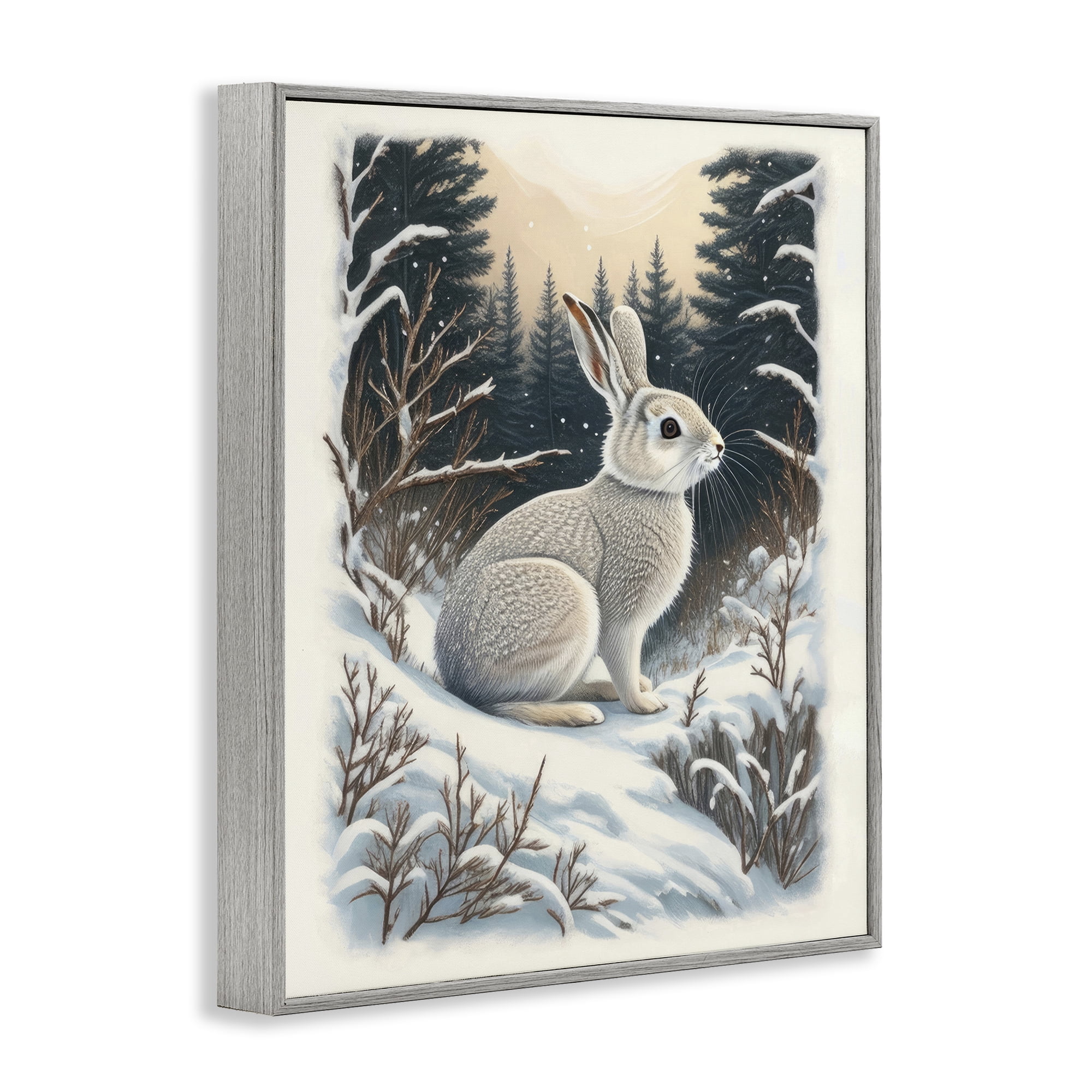 Stupell Industries Rabbit in Winter Forest Animals & Insects Painting Gray Framed Art Print Wall Art, 11 x 14