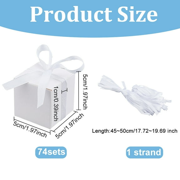 74sets Square Folding Cardboard Paper Gift box Packaging box with Silk Ribbon White Finished Product: 5x5x5cm
