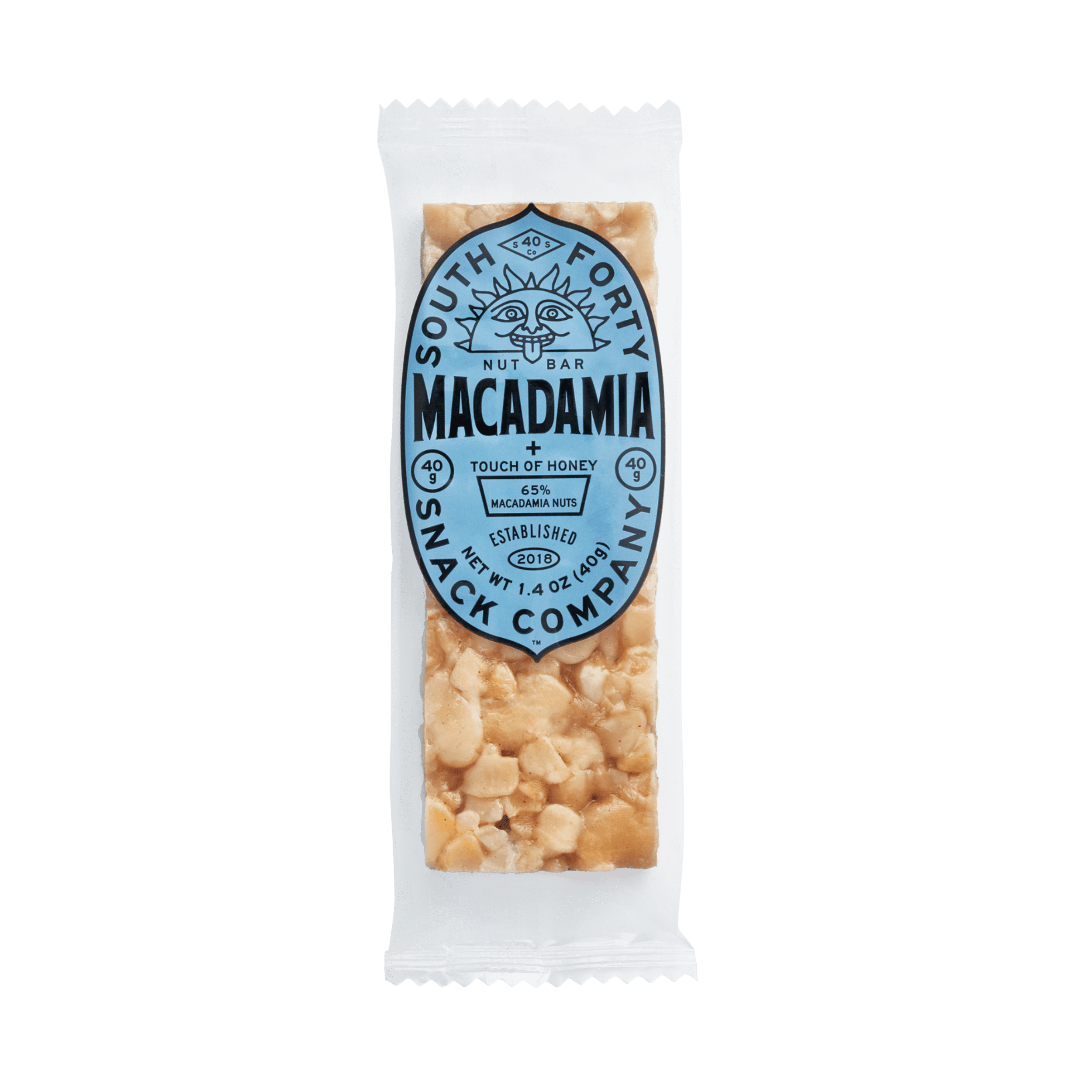 South 40 Snacks Crunchy Macadamia Bar, 40g Bar, 12 pack