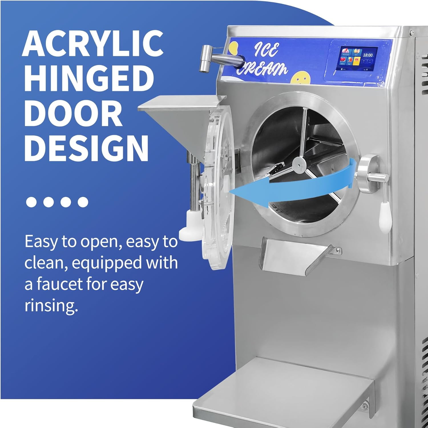 Mvckyi 12.7Gal/H Hard Serve Ice Cream Machine, Commercial Gelato Hard Ice Cream Maker Sorbet Maker with Clear Hinged Door, Batch Freezer, 5in Touch Control, for Restaurants Snack Bar, Cafe, 2200W