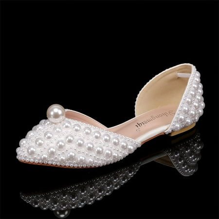 

Autumn New Fish-toe High Heels Stiletto Heel Shallow Mouth Rhinestone Pearl Women‘s Single-layer Shoes Wedding Dress Bridal Shoes