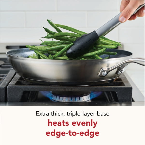 KitchenAid 12" Stainless Steel 3-Ply Base Ceramic Nonstick Induction Frying Pan, Dishwasher Safe, Oven Safe to 500°F,  Stainless Steel