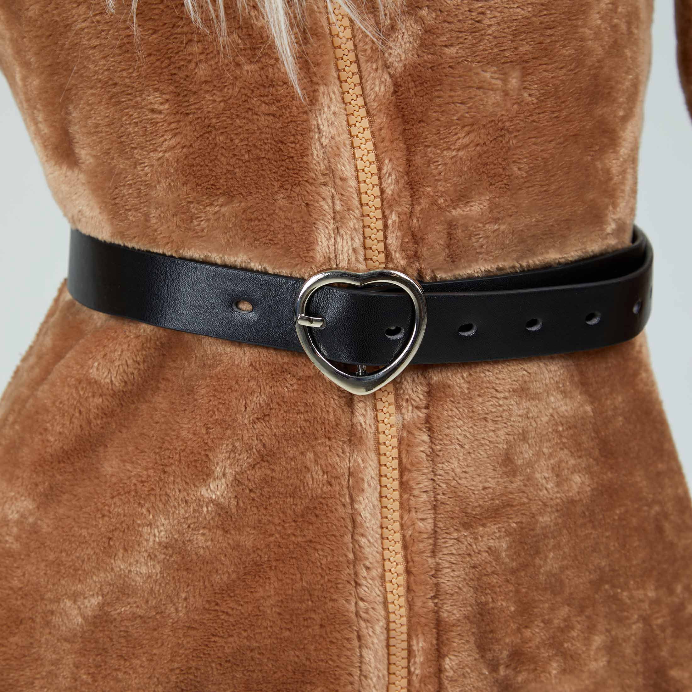 MOBBUNNY Women's PM Derivative Sexy Lingerie Bodysuit Halloween Plush Fluffy Hooded Deep V Romper with Belt and Tail, M