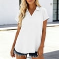 thumbnail image 4 of Women's Short Sleeve V Neck Shirts Business Casual Work Collared Dress Tops Dressy Cute Blouses White, 4 of 8