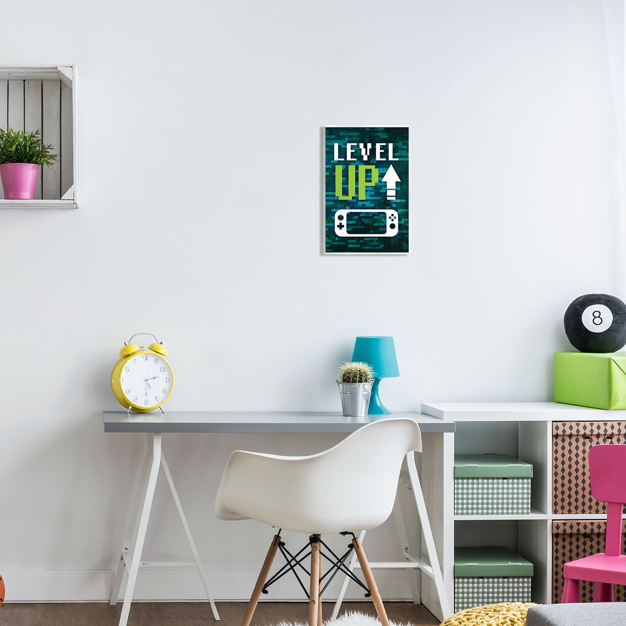 Stupell Industries Level Up Video Gaming Pixel Text Design Graphic Art Unframed Art Print Wall Art, Design by Victoria Barnes