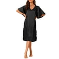 thumbnail image 2 of INSPIRE CHIC Women's Satin Nightdress Flare Bell Short Sleeve Sleep Dress Nightshirt Nightgown M Black, 2 of 6