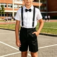 thumbnail image 2 of Boys formal Outfit 4pcs Sets Short Sleeve Dress Shirt Adjustable Suspender Shorts Bow Tie for 2-14 Years Black-B, 2 of 6