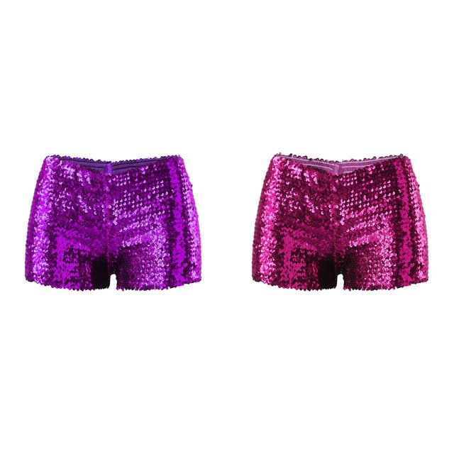 Lot de 2 (Violet 1PCS & Rose Vif 1PCS) Multipack Nouvelles Perles à Sequins Robe de Performance pour Femmes Shorts Athlétiques Ensemble de Robe de Performance Shorts