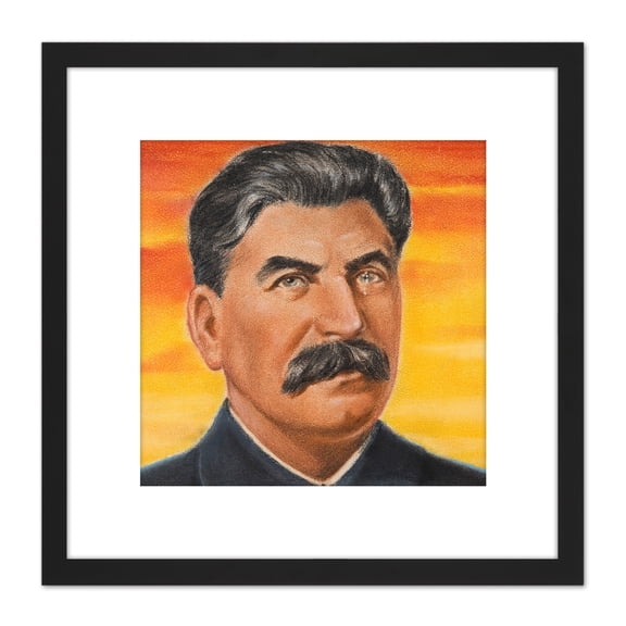 Tymim Faces WWII War USSR Marshal Joseph Stalin 8X8 Inch Square Wooden Framed Wall Art Print Picture with Mount