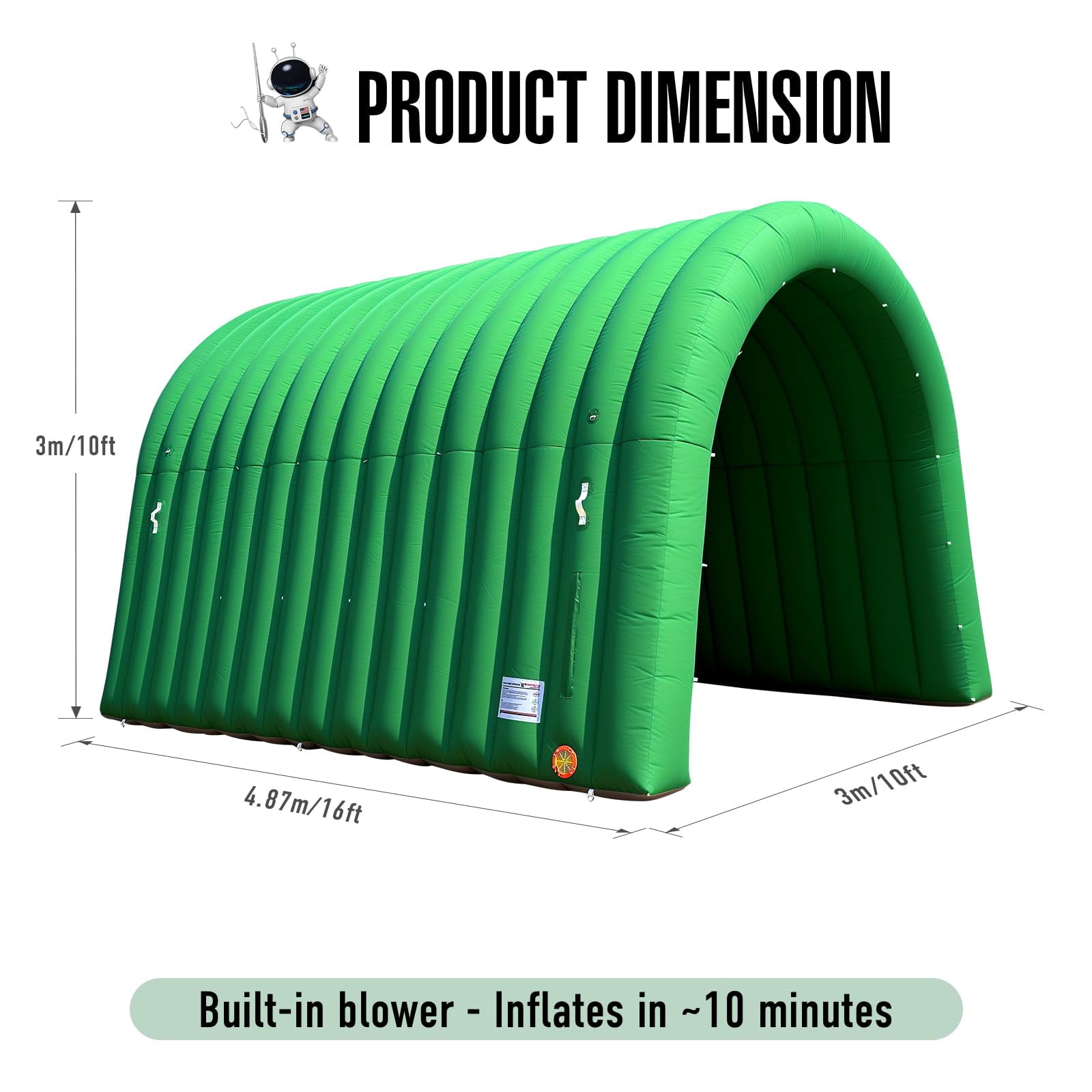 Inflatable Sports Tunnel Arch with Blower 16x10x10ft Dark green Event Entrance for Exhibitions Shops Schools & Supermarkets