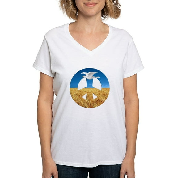 CafePress - Peace In Ukraine Women's V Neck T Shirt - Womens Cotton V-Neck T-shirt