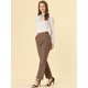 thumbnail image 3 of INSPIRE CHIC Pantalones a cuadros casuales para mujer, bolsillos, pierna recta, trabajo, oficina, pantalones marrón L, 3 of 5