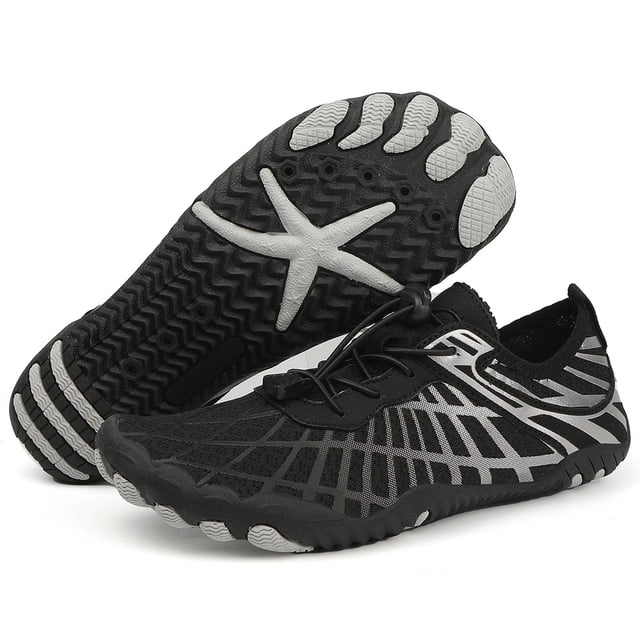 Zapatos Agua Descalzos Aqua Socks Playa para Hombre Mujer (40) Negro Plata