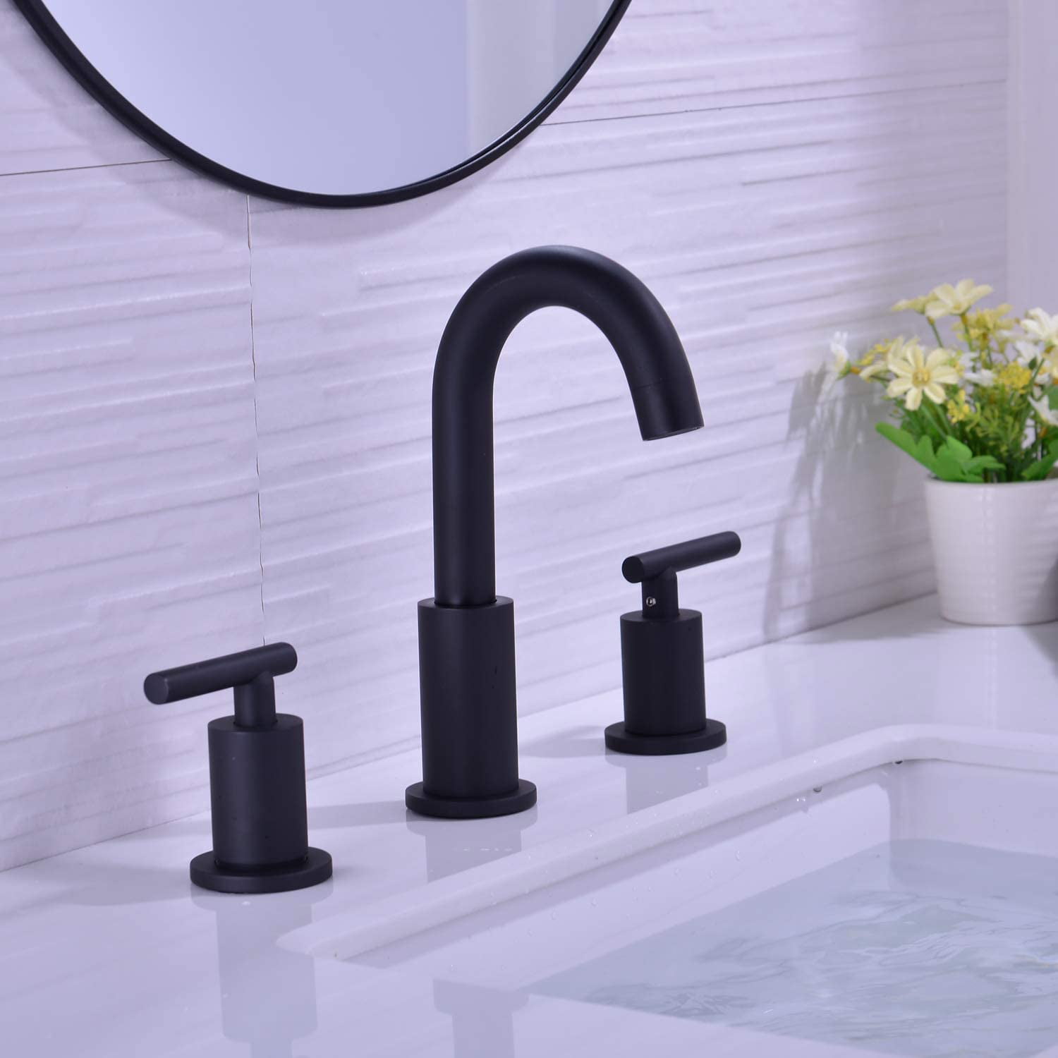 TRUSTMI Widespread 2 Handle Bathroom Basin Sink Faucet Hot and Cold Mix Set with cUPC Water Supply Hoses Oil Rubbed Bronze