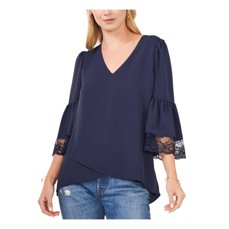 Vince Camuto Women's Navy Ruffled Lace-Sleeve Top – COUTUREPOINT