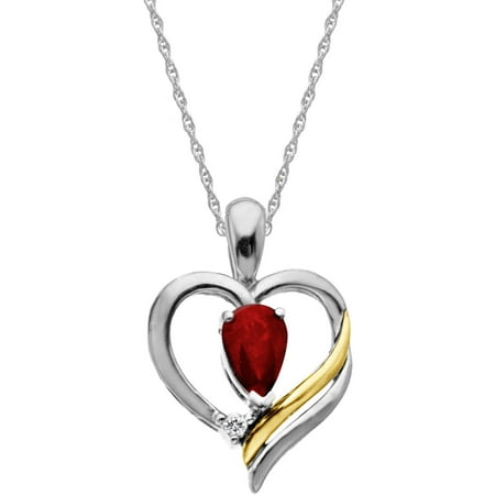Duet Genuine Ruby and Diamond Accent Sterling Silver and 14kt Yellow Gold Heart Pendant in, 18