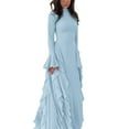 thumbnail image 3 of Women'S Bodycon Dresses Elegant Bell Sleeve Ruffle Hem Cocktail Party Long Dress Blue XL, 3 of 9