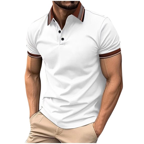 WREESH Men's Fallow Button Henley Shirts Turn-Down Collar Top with Short Sleeve Sports Style a Solid Color Top for Athletic Performance White