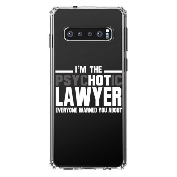 DistinctInk Clear Shockproof Hybrid Case for Samsung Galaxy S10  PLUS (6.4" Screen) - TPU Bumper Acrylic Back Tempered Glass Screen Protector - PsycHOTic Lawyer Everyone Warned You
